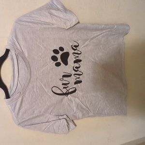 Dear lover, Grey crew neck rolled sleeve Fur Mama short sleeve shirt